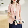 Kvinnors kostymer 2023 Summer Women Blazers mode One Button Office Wear Coat Vintage Kort ärm Blazer Tickor Kvinnliga ytterkläder