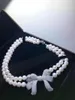 Choker Hand Knotted 43-46cm 8-9mm White Freshwater Pearl Butterfly Micro Inlay Zircon Accessories Necklace