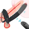 Massager dubbel penetration vibrator för par strapon dildo rem på penis kvinnor man