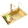 Gold Nano Stainless Steel Kitchen Sink Single Bowel 304 Handmade Undercounter Basin Kitchen Sink 60x45cm