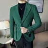 Men's Suits Fashion British Style Blazer Dark Green Suit Jacket Business Casual Top Stage Host Party Dress High End Social Clothing