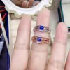 Cluster Ringen Ontwerp Stijl Saffier Ring Voor Kantoor Vrouw 3mm 0.15ct Natuurlijk Blauw Zilver 925 Sieraden