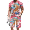 Fatos de Treino Masculino 2023 Primavera e Verão Poliéster Material Engraçado 3D Animal Padrão Estampado Terno Decote Redondo Camisa de Manga Curta Casual