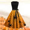 Casual Dresses Womens Halloween Round Neck Sleeveless Print Vintage Swing Boho Beach Ruffles Cocktail Evening Formal Dress