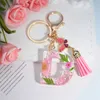 Pink Dry Flower 26 Initial A To Z Resin Keychain With Butterfly Tassel Pendant Shiny Keyring for Women Girl Handbag Accessories
