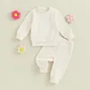 Kleding Sets Baby Baby Herfst Outfits Effen Kleur Geribbeld Lange Mouwen Ronde Hals Tops Broek Set Winter Kleding Voor Jongens Meisjes