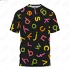 Camisetas masculinas verão moda colorida estampa de letras camiseta casual impressão 3d harajuku personalidade pulôver gola redonda manga curta