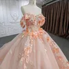 Orange Princesse Floral Quinceanera Robes 2024 Hors Épaule Dentelle Applique Perlé Corset Chapelle Train robe de 15 quinceaneras