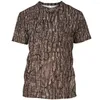 メンズTシャツ夏のファッションストリートジャングルカモフラージ半袖Tシャツ楽しい3Dラウンドネックプリント毎日の衣類特大