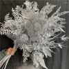 Dekorativa blommor silverserier DIY Bröllop Artificial Flower Arrangement Material PLAM EUCALYPTUS Lämnar växter Grass Christams Home