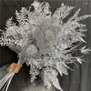 Decorative Flowers Silver Series DIY Wedding Artificial Flower Arrangement Materials Plam Eucalyptus Leaves Plants Grass Christams Home