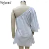 Robes décontractées Yojoceli une épaule femmes blanc robe Sexy été ample droite plage quotidien mignon robes courtes