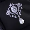 Broches Broches 2022 Vintage AAA Cubic Zircon Pearl Broochpin Luxury JewelryTemperament Drop Shape Broches for Women Geometic Pin Accessoires HKD230807