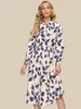 Urban Sexy Dresses S.Flavor Women Printing Bow Collar Spring Dress Elegant Long Sleeve Chic A-Line Dresses Female Retro Working Midi Vestidos 230804