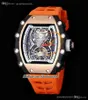 21-01 Tourbillon Aerodyne Automatic Mens Watch Two Tone Fiber Carbon Rose Gold Skeleton Dial Oranje rubberen band Super Version Herrenuhr Reloj Hombre Puretime h8