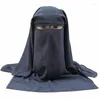 Halsdukar högkvalitativ tre lager chiffong niqab halsduk muslimsk ansikte täcker hijab hatt dra på islamisk slips bakre headcover kvinnor headwrap