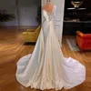 Luxury Pearls Mermaid Wedding Dress Beading V Neck Satin Long Sleeve Bridal Gowns Elegant Bride Dresses robes de mariee218p