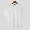 Mannen T-shirts INCERUN Mannen Shirt Geplooide O-hals Korte Mouw Losse Mode Casual Kleding Streetwear 2023 Koreaanse Lange Stijl tee Tops