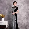 Abbigliamento etnico Velluto Abito da festa formale Donna Bling Paillettes Sexy Qipao Collare alla coreana Cheongsam Bottone vintage Oversize Abiti cinesi