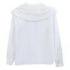 Vrouwen Blouses Mode Pater Pan Kraag Blouse Vrouwen Tops Herfst Lange Mouwen Dubbele Leter Witte Chiffon Shirts Kantoor Dames 2023