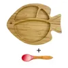 Tigelas LFGB Authentication Baby Plates With Suction - Toddler Cub Plate Stay Put Feeding Natural Bambu