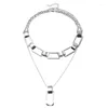 Kettingen holle metalen ketting ketting geometrische vierkante hanger dubbele laag choker mode sleutelbeen sieraden