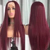 Capless pruiken van echt haar Bourgondië Lace Front Wigs Echt haar Recht 99j 13x4 Transparant Lace Front Wig Red Wigs 100Human Hair In de uitverkoop Opruiming 32 x0802