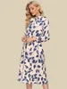 Urban Sexy Dresses S.Flavor Women Printing Bow Collar Spring Dress Elegant Long Sleeve Chic A-Line Dresses Female Retro Working Midi Vestidos 230804