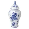 Storage Bottles Blue And White Ceramic Glazed Temple Jar Vase With Lid For Wedding Kitchen