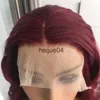 Capless pruiken van echt haar Bourgondië Lace Front Wigs Echt haar Recht 99j 13x4 Transparant Lace Front Wig Red Wigs 100Human Hair In de uitverkoop Opruiming 32 x0802