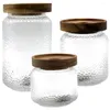 Storage Bottles Acacia Wood Glass Jar Canisters Sugar Bowl Jars Lids Kitchen Coffee Container Ground Food