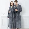 Women's Sleepwear Thickened Flannel Couple Long Robe Kimono Bathrobe Gown Winter Nightgown Loose Warm Coral Velvet Homewear Nightwear