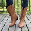 Bestickter Herbst weiße Frauen auf 421 Western High Heels Cowboy Boots Frau Plus Size 43 Speced Toe Mid Chalb Botas 230807 989