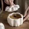 Bols 1pc Creative Rétro Exquis Vaisselle Personne Célibataire Soupe En Céramique Oeuf À La Vapeur Nid D'oiseau Ragoût Tasse 450ml Bol De Citrouille Avec Couvercle