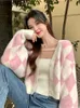 Femmes Tricots T-shirts Gaganight Femmes 2 Pièces Ensemble Rose Diamant Cardigan Pull Veste Automne Doux Lâche À Manches Longues Tricoté Cardigan 230807