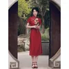 Etniska kläder Yourqipao 2023 Summer Förbättrad Cheongsam Slim Red Qipao Festlig brudbröllop Toast Chinese Style Evening Dress for Women