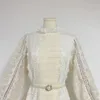 French Elegant Temperament White Lace Dress 2023 Autumn New High End Exquisite Hand broderad mittlängdsklänning 7