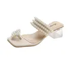 Sandaler Kvinnor skor Summer Super Tide String Bead Korean Style Tjock häl Fashion Square Head High Heels