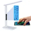 Table Lamps Wireless Charger USB Charging Date Temperature Function Portable Office Desk LED Lamp With Clock Alarm