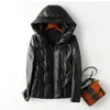 Women's Leather Genuine Jacket Hooded Winter White Duck Down Sheepskin Coat Real Jackets SS2035 KJ3563