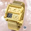 Andere Horloges LUIK Gouden Horloge Vrouwen Top Merk Luxe Creatieve Vierkante Horloges Dames Mode Dual Display Horloge Relogio FemininoBOX 230804