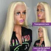 Mänskligt hår Kapslösa peruker 30 32 tum 613 Blond rak 13x4 Spets Front Human Hair Wigs Brazilian Remy Color 13x6 Transparent Spets Frontal Wig For Women X0802