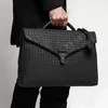 10A Fashion Luxury Brand Mens Briefcase Top Genuine Leather Designer High-End Laptop Bag for A4 Magazine High-End Famous Brand Hand-Woven Bag 2023 New