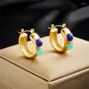 Hoop Earrings 2023 Stainless Steel Luxury Turquoise For Women Girl Trend Ear Buckle Waterproof Jewelry Gift Party