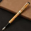 Fountain Pens Vintage Jinhao 5000 Luxury Metal Pen OrangeGold Beautiful Dragon Texture Carving EFFMBent Office Business Gift 230807