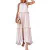 Casual Dresses Women Summer Tierred Dress Bohemian Style Ladies Irregular Solid Color Sleeveless Holidays Vacation Outfit