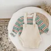 Ensembles de vêtements Ensemble de vêtements pour bébés Pull tricoté pour bébé fille Pantalon à bretelles 2023 Automne Coréen Garçons Filles Respirant Et Polyvalent