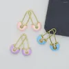 Hoop Earrings 2023 Gold Color Enamel Pink Blue Purple Paper Clip Safety Pin Stud Earring For Women Unique