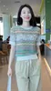Kvinnors tröjor Summer Knitting Pullover Topps Korean Fashion Short Sleeve Vintage Stripe Casual Knitwear Sticked tröja