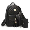Schultaschen, 3-teilig, Leder-Rucksack, Geldbörse, Damen, schlichtes Design, gesteppt, Mini für Damen, klein, 230807